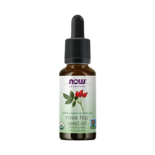 NOW Solutions, Organic Rose Hip Seed Oil, Certified Organic and 100 % Pure, For Facial Care, Expeller Pressed, Vegan, Child Resistant Euro Dropper, 1-Ounce