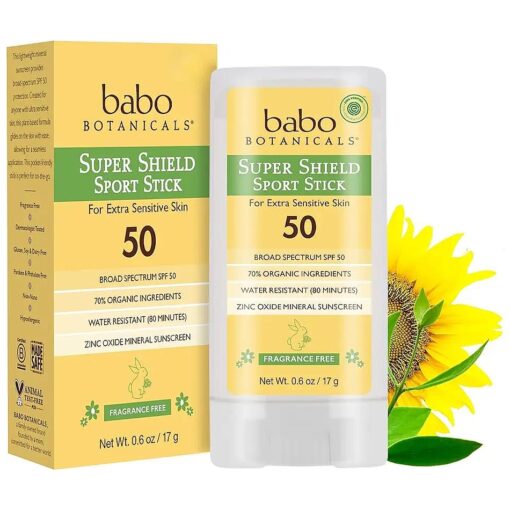 Super Shield SPF 50 Stick Sunscreen - 70 % Organic Ingredients - Natural Zinc Oxide - For all ages - NSF & MADE SAFE Certified - EWG Verified - Water Resistant - Fragrance-Free-1-2 Pack