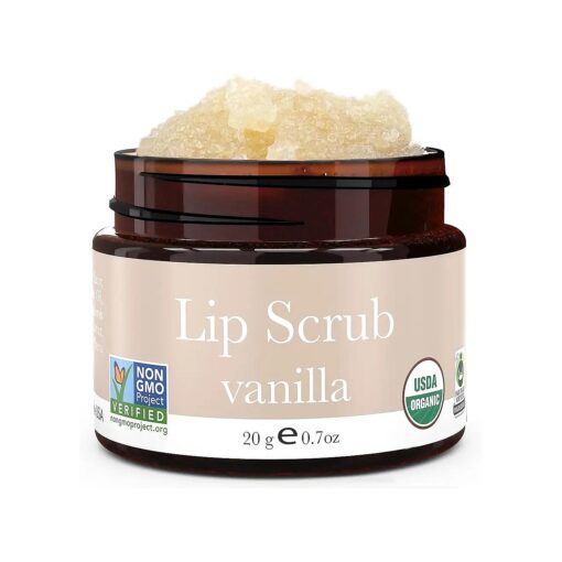 Organic Lip Scrub Vanilla - USA Made Exfoliating Lip Scrub with Natural & Organic Ingredients, Moisturizing Lip Exfoliator Scrub for Dry Lips, Lip Scrubber Exfoliator & Sugar Scrub for Smooth Lips