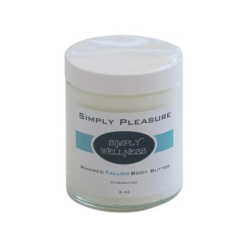 Simply PLEASURE Whipped Tallow Body Butter - LG 6 oz - Certified Beef Tallow - NO Chemicals - 100 % Natural - UNSCENTED - Relieves Eczema, Psoriasis, Rosacea, Scars, Rashes & MORE