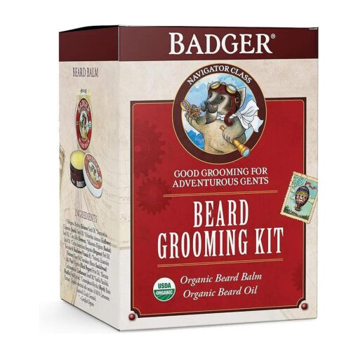 Badger Beard Grooming Kit, Beard Oil & Beard Balm, Babassu & Jojoba, Certified Organic, Facial Hair Leave-in Conditioner