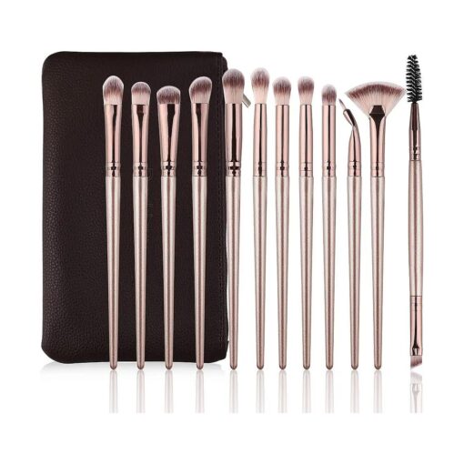 Daubigny Eye Makeup Brushes,12 PCS Professional Eye shadow, Concealer, Eyebrow, Foundation, Powder Liquid Cream Blending Brushes Set With Carrying Bag ( Champagne Gold )