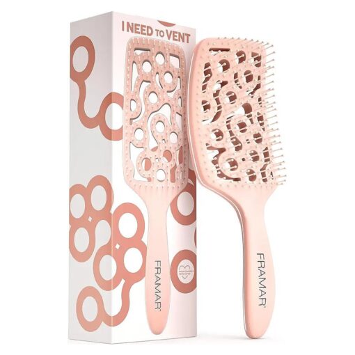 FRAMAR Champagne Vented Hair Brush - Paddle Curved Brush for Blow Drying, Wet Detangling for Women, All Hair Types, Heat Resistant