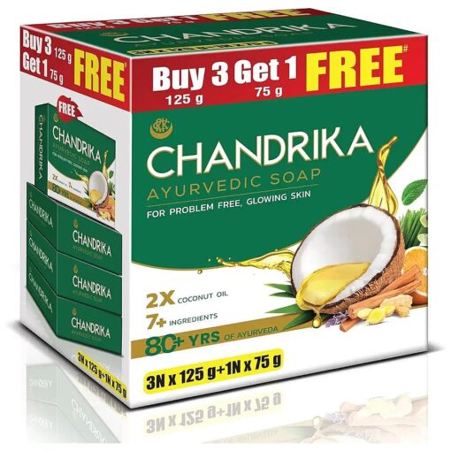 chandrika oval, 4 soaps, 3 of 125 grams and 1 of 75 grams