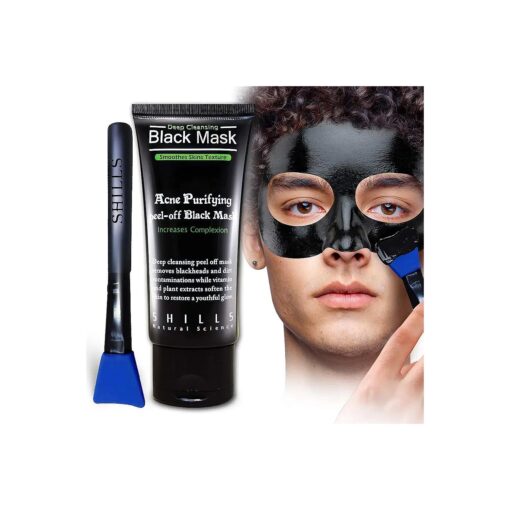 SHILLS Black Mask for Men, Black Mask Purifying Peel Off Mask, Charcoal Mask, Blackhead Removal Mask, Peel Off Mask, Charcoal Mask and a Brush Set