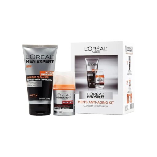 L'Oreal Paris Men Expert Charcoal Facial Cleanser & Anti-Wrinkle & Firming Face Moisturizer Gift Set ( Set of 2 )