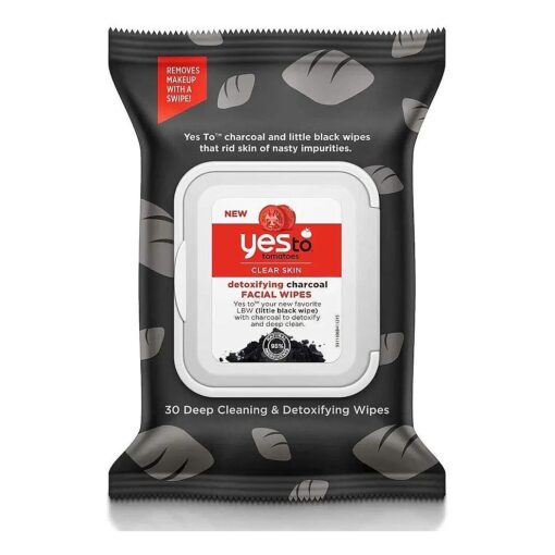 Yes To Face Wipes for Women and Men, Charcoal Facial Cleansing Wipes for use as a Make Up Remover, Cleaning, Soothing, Tomatoes ( Pack of 1 )