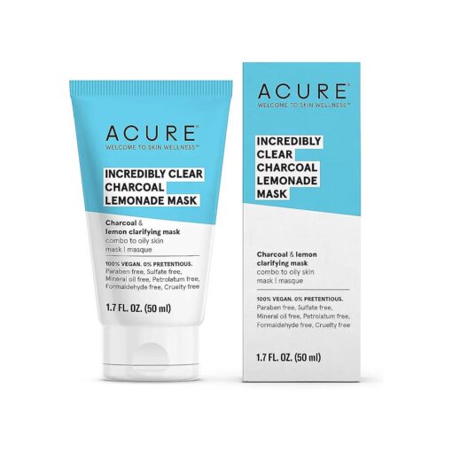 Acure Incredibly Clear Charcoal Lemonade Mask | For Oily to Normal & Acne Prone Skin | Charcoal, Lemon & Clay - Draws Out Impurities | 1.7 Fl Oz