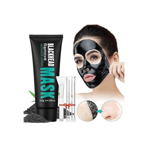 Peel Off Face Mask, Blackhead Remover Mask Activated Charcoal Black Mask, Purifying Blackhead Mask Peel Off Face Mask for Nose Pores Acne Blackhead Facial Mask with Brush and Pimple Extractor Tools