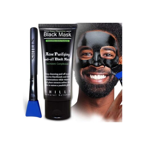 SHILLS Charcoal Mask for Men, Purifying Peel Off Mask, Face Mask Peel Off, Face Mask Deep Clean Pore, Blackhead Remover, 1 Bottle ( 1.69 fl, oz ) and a Brush Set