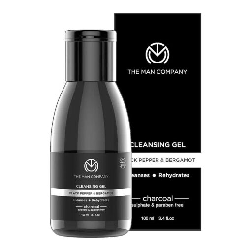 The Man Company Charcoal Cleanser for Oily Skin, Gel Based Cleanser ( Black Pepper & Bergamot ), Blackhead Cleanser, Oily Skin Facial Cleanser, 3.3 oz