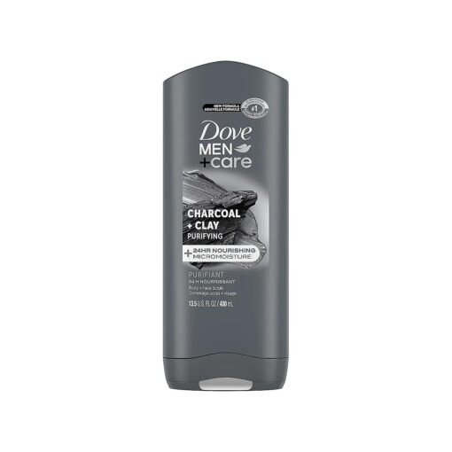 DOVE MEN + CARE Purifying Charcoal + Clay Body and Face Wash with 24-Hour Nourishing Micromoisture Technology Body Wash for Men, 13.5 oz