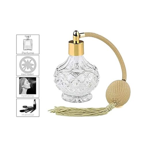 H & D Charming Clear Checked Carved Glass Empty Refillable Perfume Bottle with Spray Atomizer