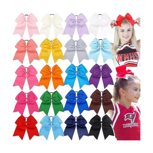 JOYOYO 20Pcs 8" Large Cheer Bows for Girls Ponytail Holder Grosgrain Ribbon Cheerleading Bows Elastic Hair Tie Bands for Baby Girls School College Teens Senior Cheerleader