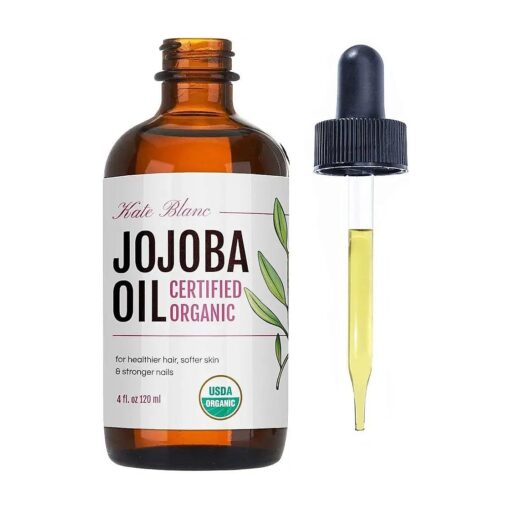 Kate Blanc Cosmetics Jojoba Oil for Skin, Face & Hair Growth ( 4oz ) - USDA Organic, Cold Pressed, Unrefined, 100 % Pure, Natural, Non-GMO, Moisturize Nails, Ear, Scalps, Cuticles .