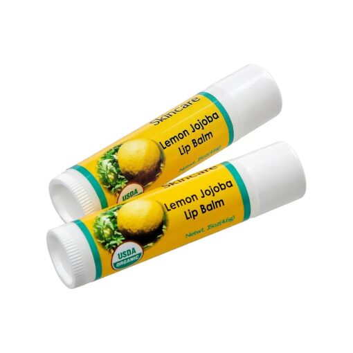 2 Pack Organic Lemon Lip Balms with over 70 % Organic Jojoba Oil, 100 % Natural with Organic Beeswax, Naturally Moisturizing, By Desert Oasis Skincare ( .15 oz/4.6 gm ) Lemon Scent no taste .