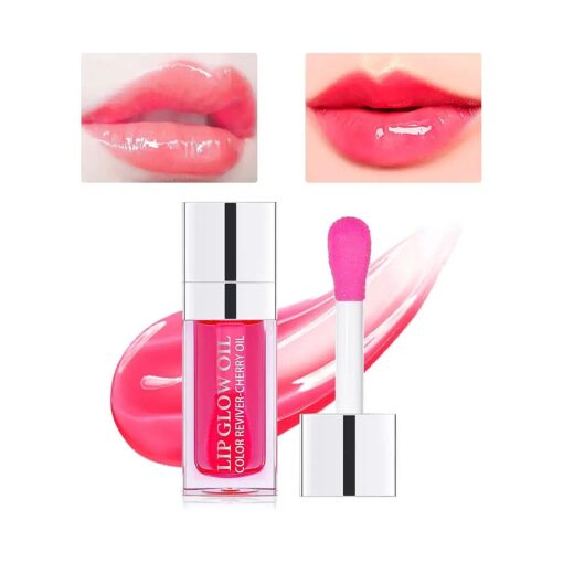 DAGEDA Tinted Lip Oil Plumping Lip Gloss, Hydrating Lip Glow Oil Lip Care Moisturizing for Dry Lips, Nourishing Water Lip Oil Gloss Non-Sticky Shine Lip Tint ( 015 Cherry )