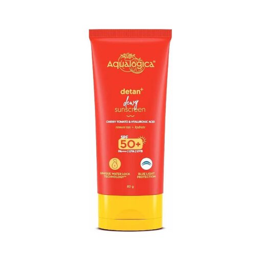 Detan+ Dewy Sunscreen with Cherry Tomato & Hyaluronic Acid with SPF 50 & PA++++ - 80g