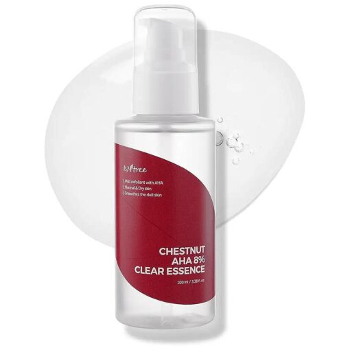 ISNTREE Chestnut AHA 8 % Clear Essence 100ml, 3.38 fl oz | Tightening pores chemical facial essence for dead skin cells upcycling ingredients chestnut shells | Korean skincare