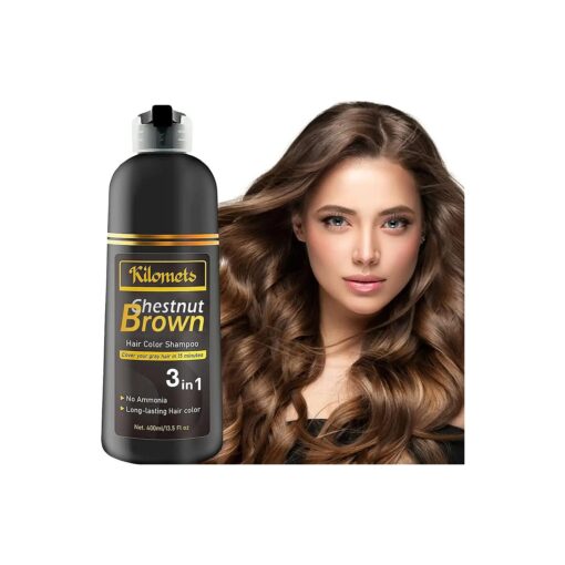 CHESTNUT BROWN Hair Dye Shampoo 3 IN 1- Hair Color Shampoo Grey Coverage in Minutes Ammonia Free Instant Coloring Gift for Mom Dad