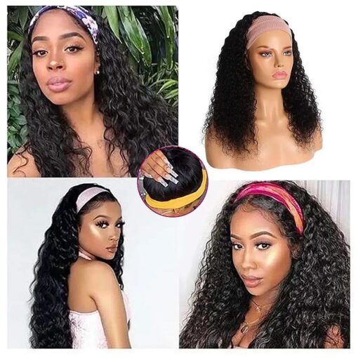 Smavida Deep Wave Human Hair Wigs Glueless None Lace Front Wigs Brizilian Virgin Hair Machine Made Headband Wig for Black Women 150 % Density Brizilian Virgin Hair 12 Inch