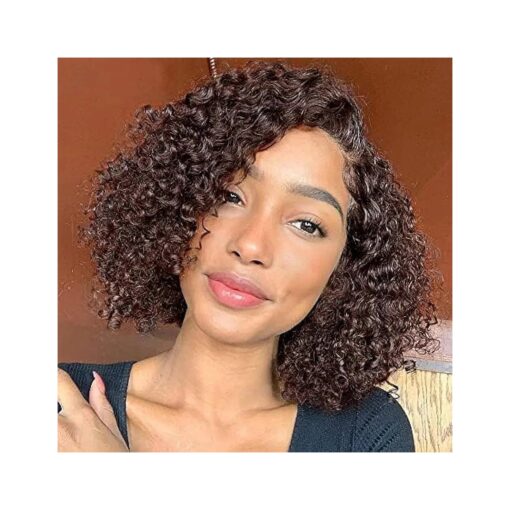 Brown Curly Lace Front Wigs Human Hair 13x4 Brown Short Bob Curly Wigs for Black Women 12Inch Brown Water Wave Lace Front Wig Human Hair Pre Plucked with Baby Hair Chocolate Brown Curly Lace Front Wig