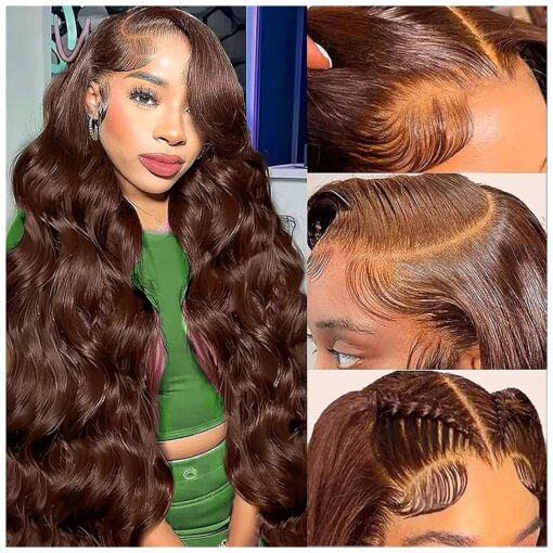 Light Brown Body Wave Lace Front Wigs Human Hair 13x4 HD Lace Frontal Wigs Pre Plucked with Baby Hair 180 % Density Chocolate Brown Wigs Brazilian Virgin Human Hair Lace Front Wigs for Women 20 inch