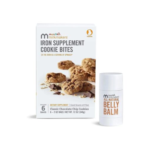 Milkmakers ( r ) Prenatal Iron Supplement Cookie Bites, Chocolate Chip, 6 Pack and All-Natural Belly Balm