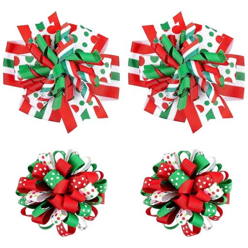 Christmas Hair Bows Clip Girls Red White Green Ribbon Stripe Polka Dot Cheer Bow Korker Curly Flower Ball Hairbow Alligator Barrette Pins Kids Xmas Holiday Decor Accessory Gift