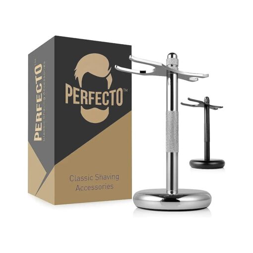 Perfecto Deluxe Chrome Razor and Brush Stand - The Best Safety Razor Stand, This Will Prolong The Life of Your Shaving Brush, metal