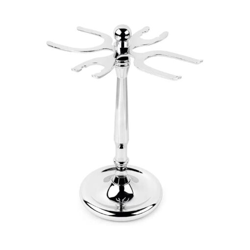 QSHAVE Deluxe 4 Prong Chrome Razor and Brush Stand, Prolong The Life of Your Shaving Brush