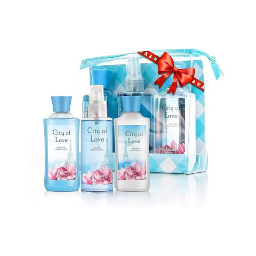 Bath & Body Care Travel Set - Home Spa Set with Body Lotion, Shower Gel and Fragrance Mist, Valentines Day Gifts for Her and Him ( City of Love )