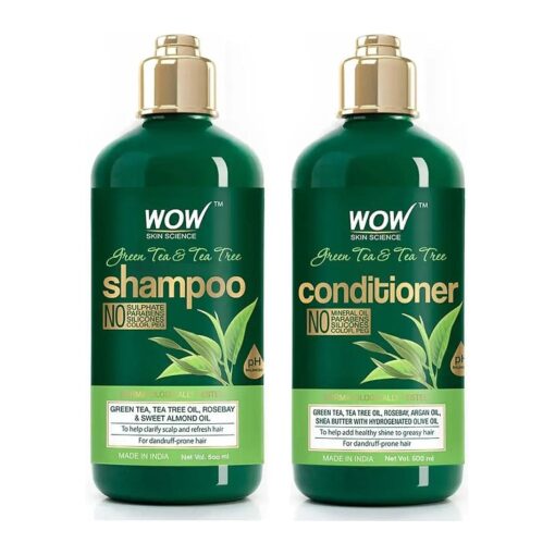 WOW Green Tea & Tea Tree Shampoo and Conditioner - Clarifying Anti-Dandruff- Detox Hair and Exfoliate Scalp - Reduce Hair Thinning - Paraben & Sulfate Free - All Hair Types - 2 x 16.9 Fl Oz 500ml