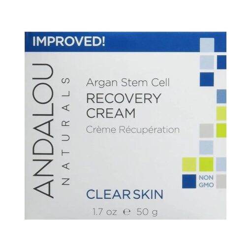 Andalou Naturals Argan Stem Cell Recovery Cream oz For Oily or Overreactive Skin Helps Clarify Cleanse Pores for Glowing Skin, Aloe Vera, 1.7 Ounce