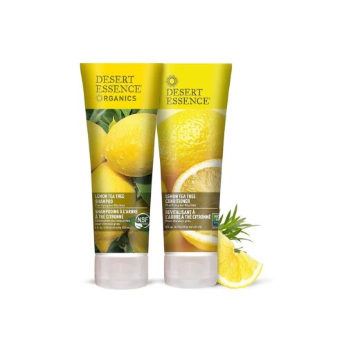 Desert Essence Lemon Tea Tree Shampoo & Conditioner Bundle - 8 Fl Ounce - Clarifying For Oily Hair - Essential Oils - Strengthen & Protect Hair - Effective Cleansing