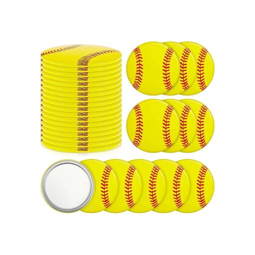 Taiyin 18 Pcs Softball Compact Mirror Softball Gifts for Girls Softball Party Supplies Softball Makeup Mini Mirror 2.76 Inch Sport Round Pocket Portable Mirror for Women Girls Gift ( Yellow )