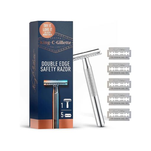 King C. Gillette Men 's Double Edge Safety Razor with Gillette 's Best Platinum Coated Double Edge Blades and Classic Inspired Chrome Plated Handle