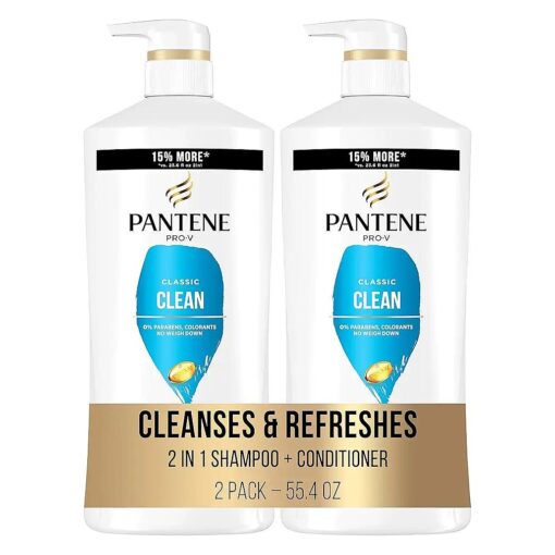 Pantene Classic Clean 2-in-1 Shampoo and Conditioner Set with Hair Treatment, Pro-V Nutrients for Dry, Color-Treated Hair, Long-Lasting Nourishment & Hydration Antioxidant-Rich,27.7 Fl Oz Each, 2 Pack