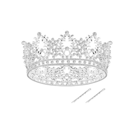 Frcolor Vintage Crystal Rhinestone Bridal Wedding Crown Bling Tiara with Side Comb Silver