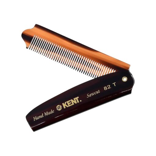 Kent 82T 4" Handmade Folding Pocket Comb for Men, Fine Tooth Hair Comb Straightener for Everyday Grooming Styling Hair, Beard or Mustache, Use Dry or with Balms, Saw Cut Hand Polished, Made in England