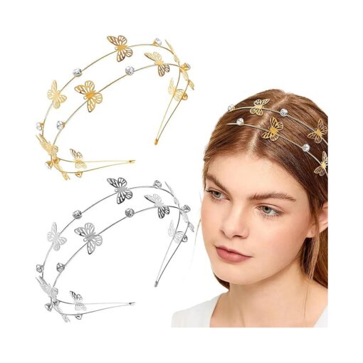 Aswewamt 2 Pcs Alloy Butterfly Rhinestone Headbands Bridal Hair Hoop Wedding Hair Accessories Ornaments for Elegant Women Girls