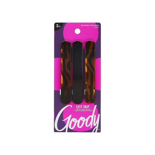 GOODY Classics Rounded Hair Barrette, Black & Tortoise, 3 Count