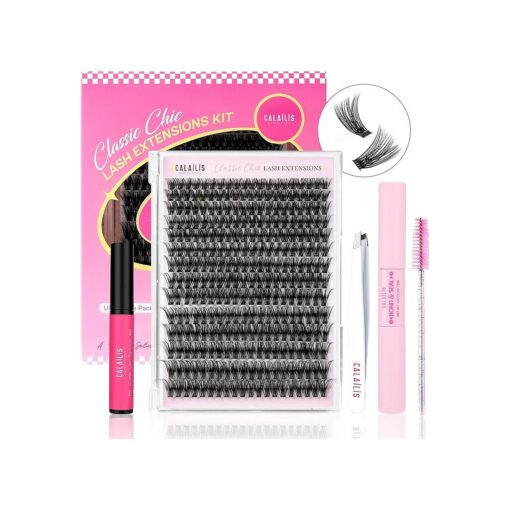 CALAILIS Lash Extension Kit, DIY Lash Extension Kit 280Pcs D Curl Individual Lash Clusters Kit with Lash Bond and Seal, Lash Remover and Lash Applicator Cluster Eyelash Extensions Kit ( 60D-KIT )