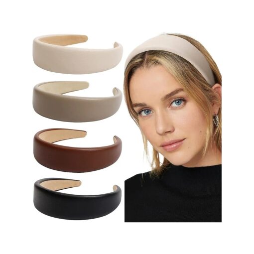 WOVOWOVO Leather Headband for Women - 4Pcs Wide Headbands Fashion Thick Hair Head Bands Diademas Para Mujer De Moda Hair Accessories