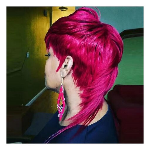 Mullet Wig Human Hair Pixie Cut Wigs Magenta Rose Red Color Pixie Cut Wigs for Women Shaggy Layered 80s 90s Mullet wigs Guleless Full Machine Made Wigs