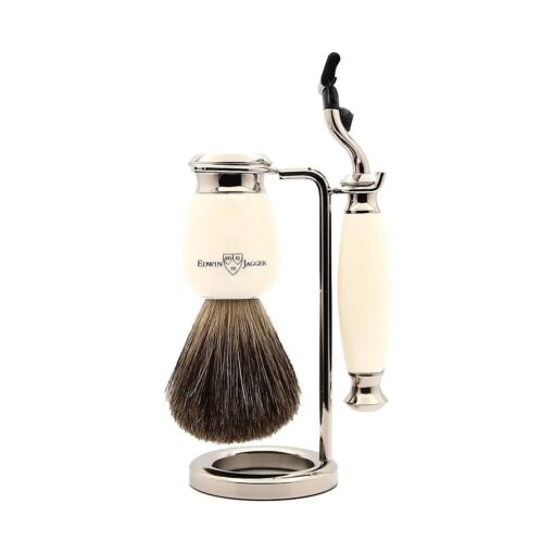 Edwin Jagger S81M587AMZ Imitation Ivory & Nickel Classic Shaving Set with Pure Badger Shaving Brush and Mach 3 Razor for Shaving Cream or Soap for Men