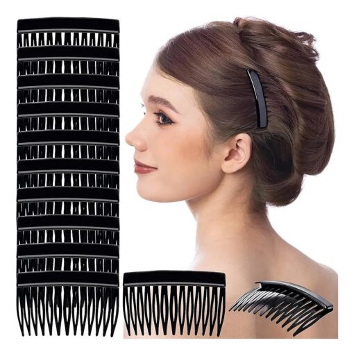 RC ROCHE ORNAMENT 12 Pcs Womens Girls Classic Side Slide Comb Premium Hair Accessory Pin Wide Teeth Solid Plastic Combs Bridal Pins Beauty Fashion Accessories, Medium Black