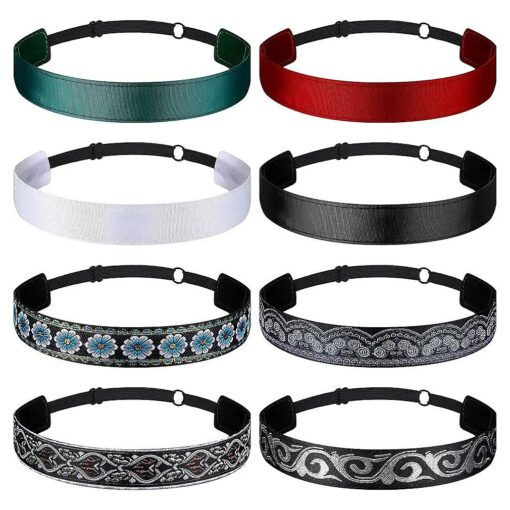 Sintege 8 Pcs Woman Elastic Headband Adjustable Non Slip Velvet Lined Headbands Solid Color Boho Headband for Women Sport Yoga Work Makeup Stylish Hairband ( Classic Style )