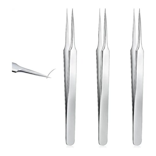 3 Pieces Ingrown Hair Tweezers Stainless Steel Splinter Tweezers Pointed Blackhead Remover Precision Eyebrow Tweezers for Facial Hair, Ingrown Hair, Splinter and Blackhead Remover ( Silver )