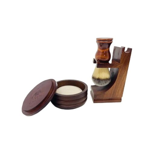 G.B.S Men 's Classic Wooden Shaving Set Shaving Brush with Wooden Stand And 3.5 Inches Diameter Shaving Soap Bowl